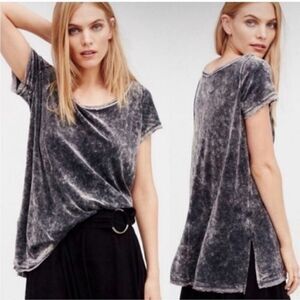 Free People Doran Tee Womens Size XS Gray Velour Boho Slouch Grunge Oversize Top